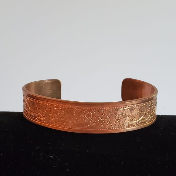 Vintage Solid Copper Cuff Bracelet Western Bright Engraved Design - Picture 7 of 11